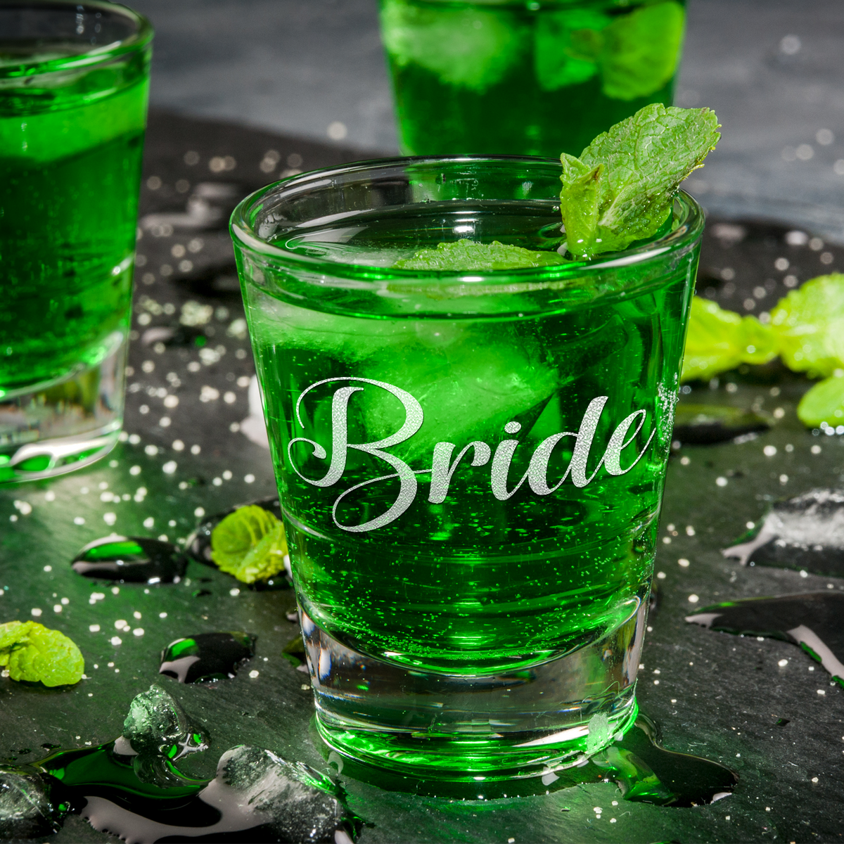  Bride Etched on 2oz Shot Glasses - Set of 2
