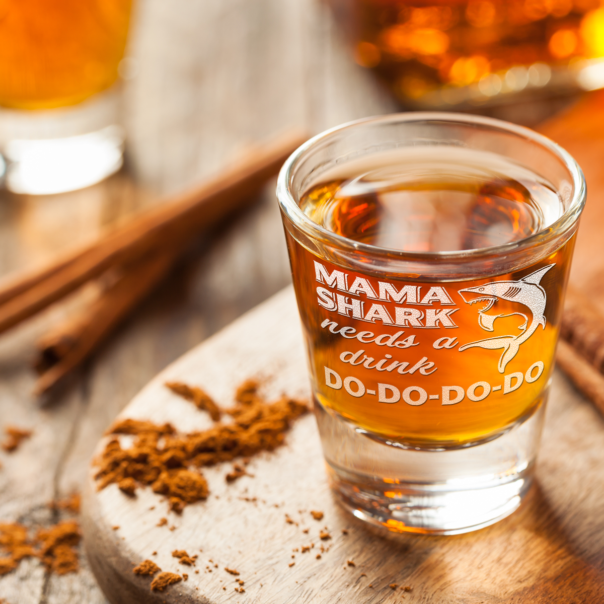  Mama Shark Needs A Drink Etched on 2oz Shot Glasses - Set of 2