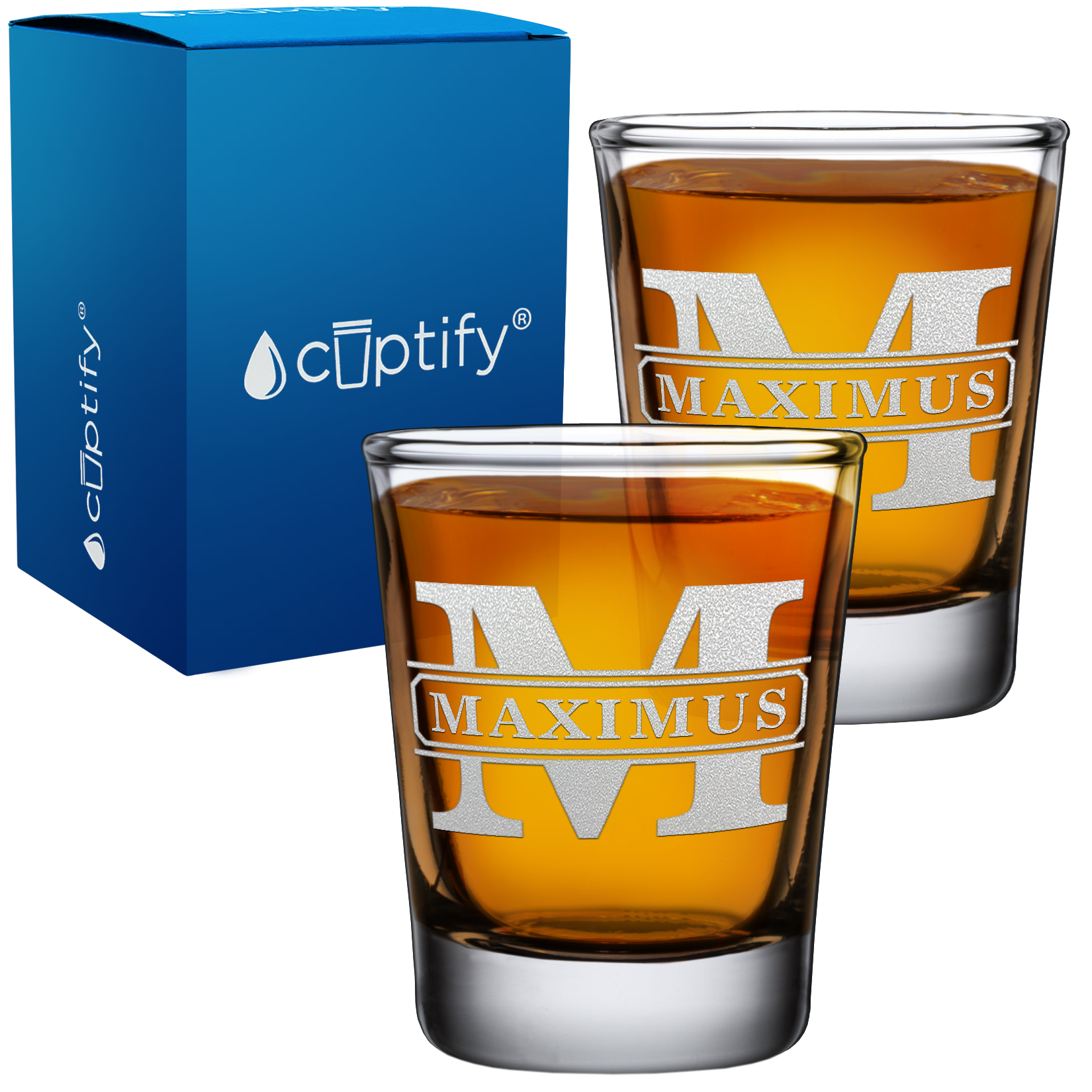 Personalized Vintage Block 2oz Shot Glasses - Set of 2