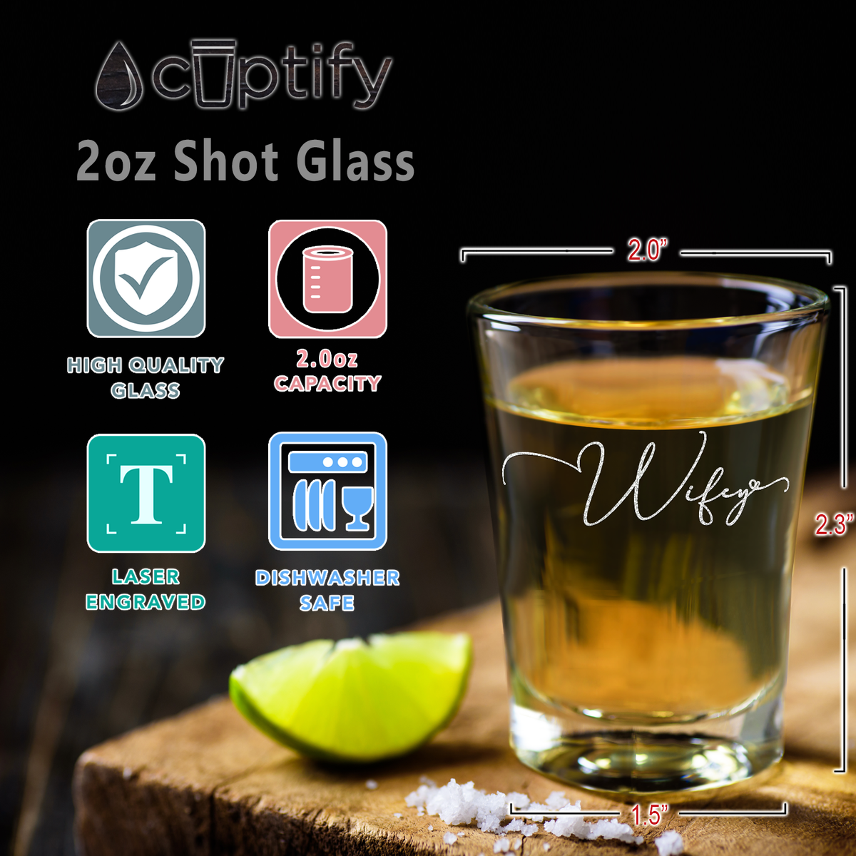  Wifey Etched on 2oz Shot Glasses - Set of 2