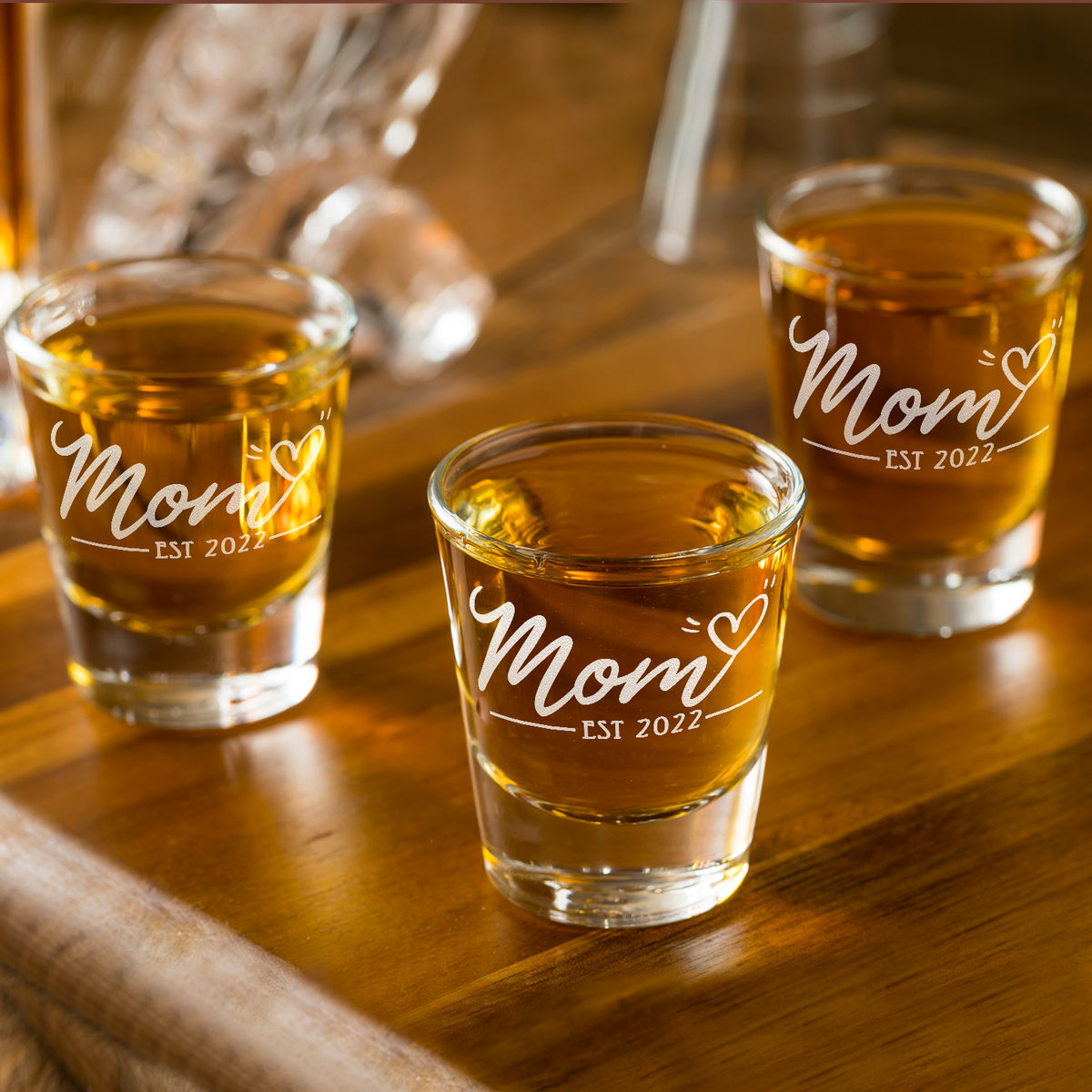  Mom Est 2022 Etched on 2oz Shot Glasses - Set of 2
