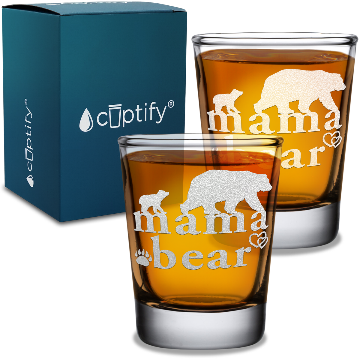  Mama Bear Etched on 2oz Shot Glasses - Set of 2