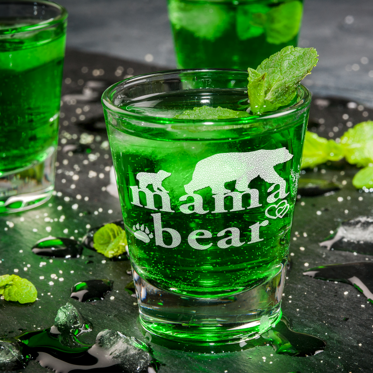  Mama Bear Etched on 2oz Shot Glasses - Set of 2