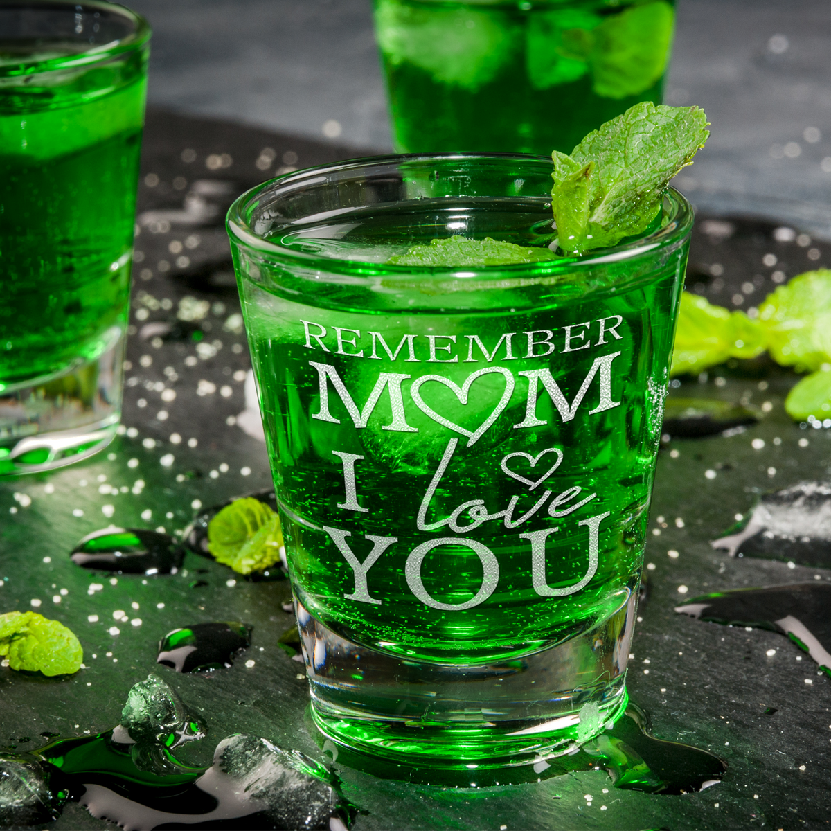  Remember Mom I Love You Etched on 2oz Shot Glasses - Set of 2