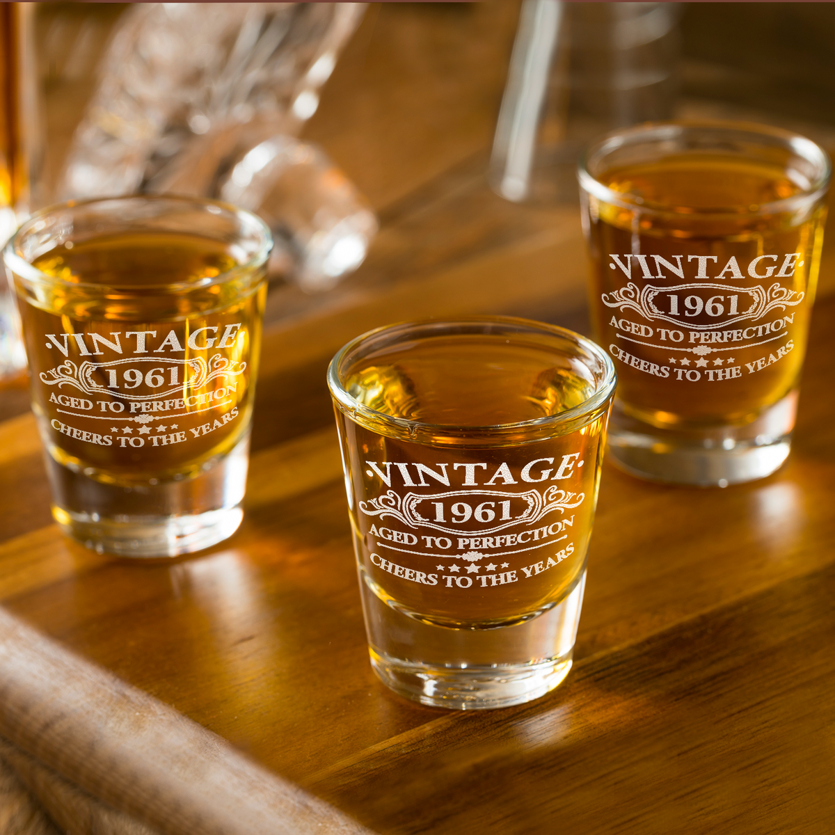 Vintage Aged To Perfection Cheers To 60 Years 1961 Laser Engraved on 2oz Shot Glasses - Set of 2