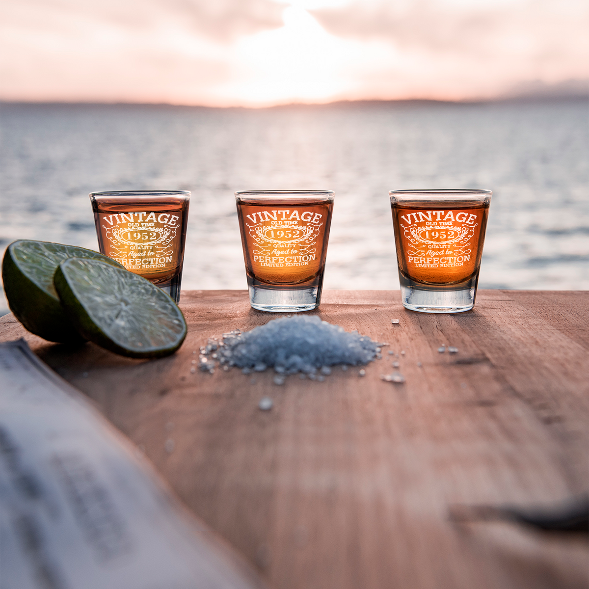 69th Birthday Vintage 69 Years Old Time 1952 Quality Laser Engraved 2oz Shot Glasses - Set of 2