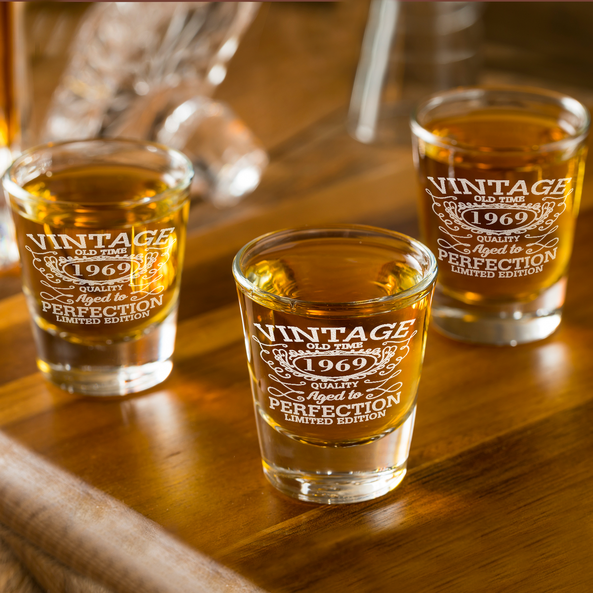 52nd Birthday Vintage 52 Years Old Time 1969 Quality Laser Engraved 2oz Shot Glasses - Set of 2