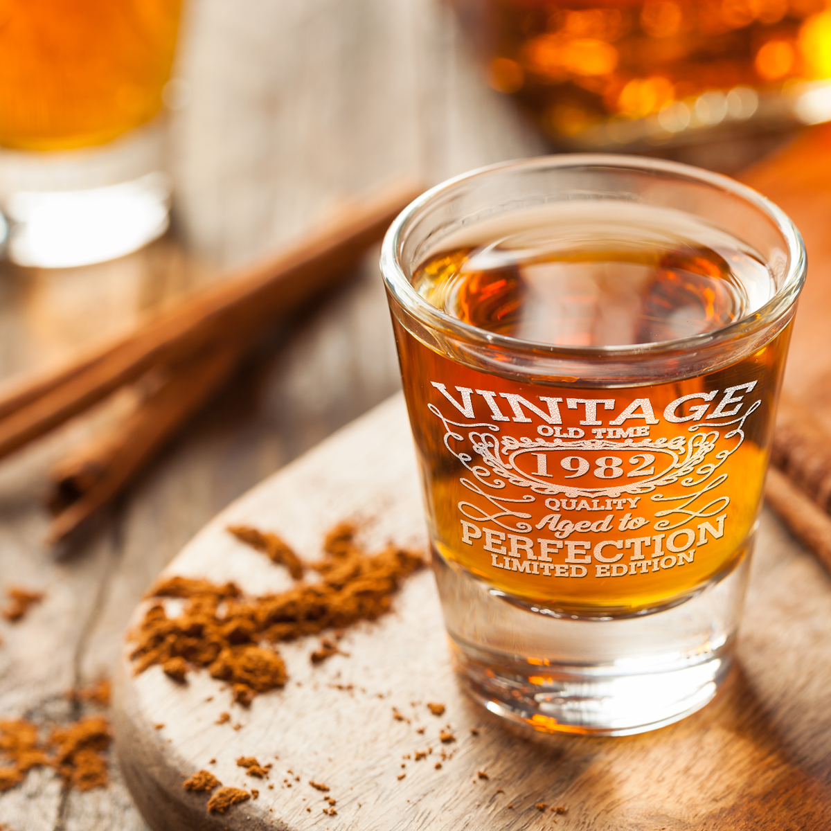 39th Birthday Vintage 39 Years Old Time 1982 Quality Laser Engraved 2oz Shot Glasses - Set of 2