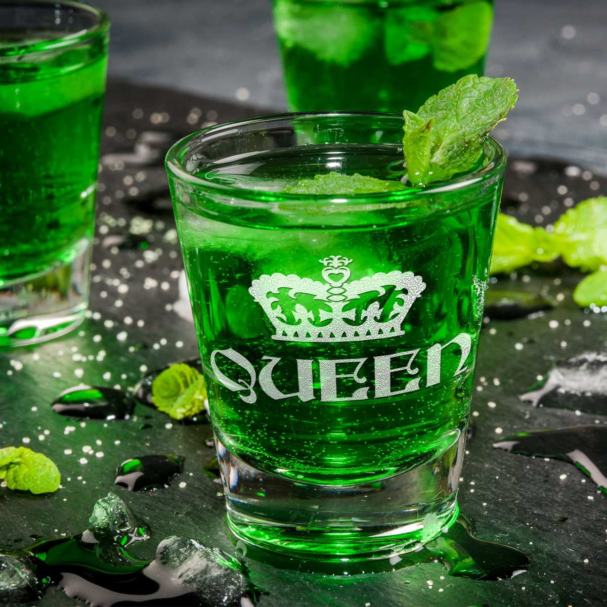  Queen Crown Etched on 2oz Shot Glasses - Set of 2