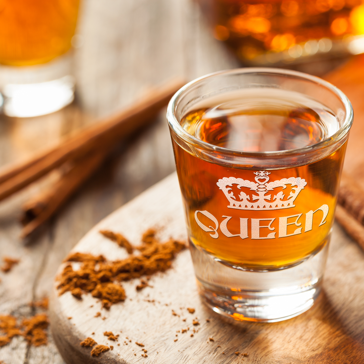  Queen Crown Etched on 2oz Shot Glasses - Set of 2