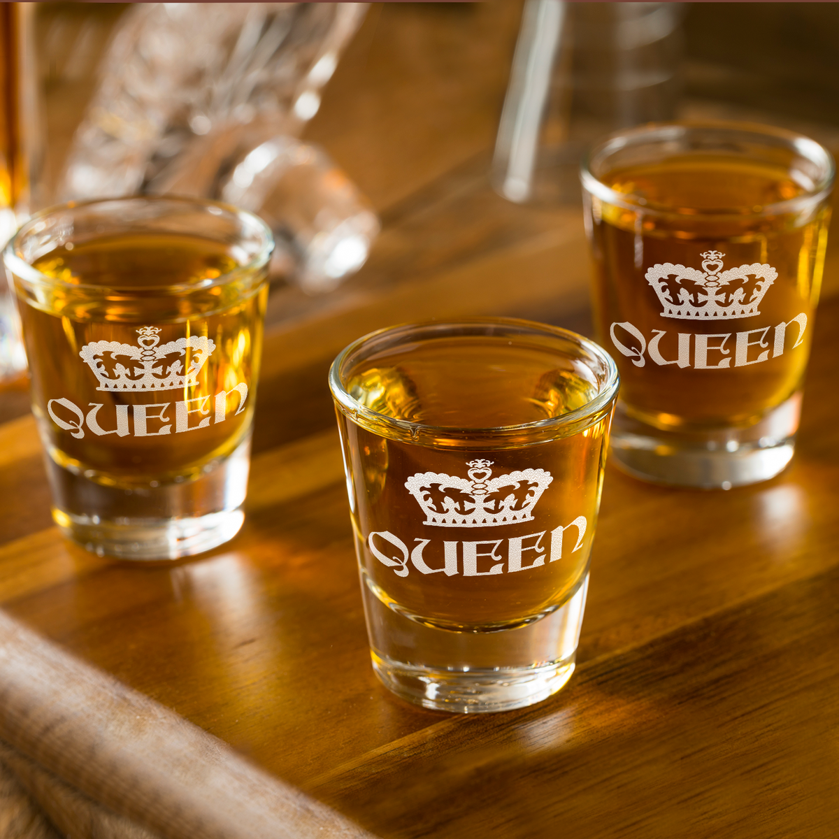  Queen Crown Etched on 2oz Shot Glasses - Set of 2