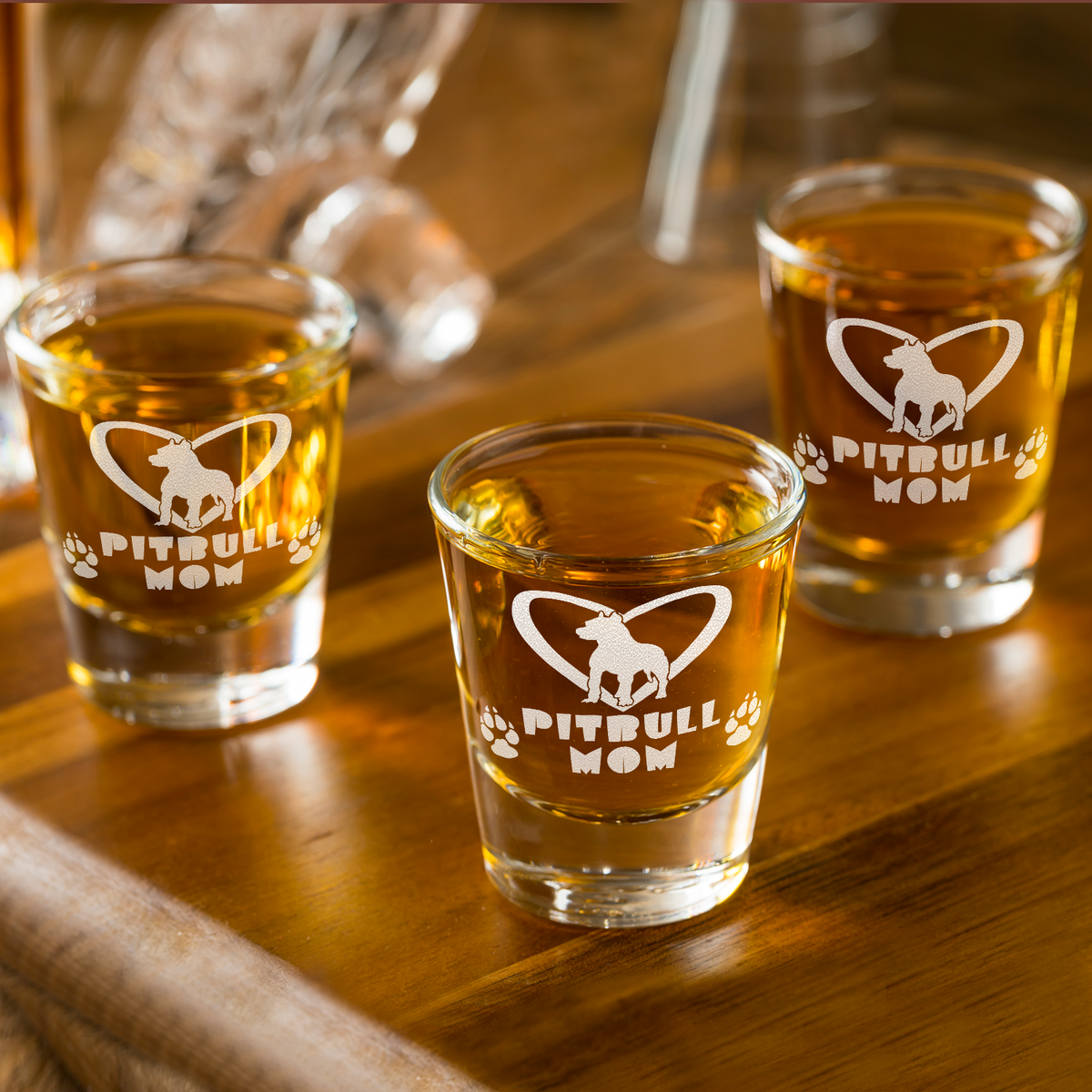  Pitbull Mom Etched on 2oz Shot Glasses - Set of 2