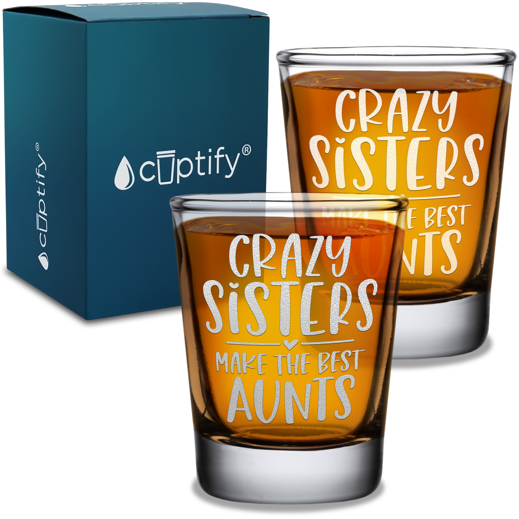 Crazy Sisters Best Aunts Etched on 2oz Shot Glasses - Set of 2