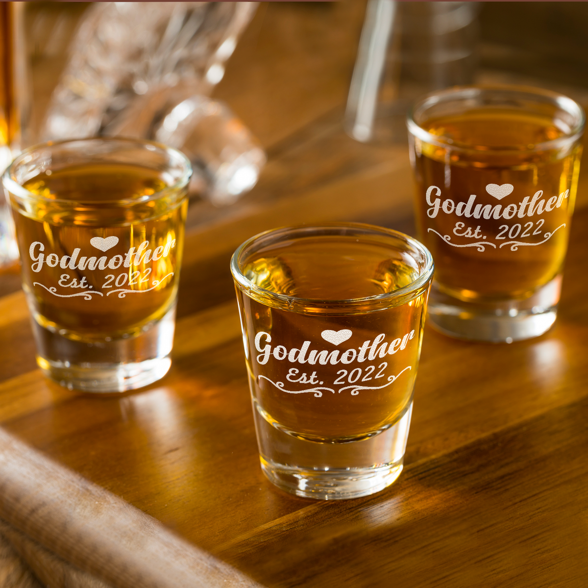  Godmother Est. 2022 Etched on 2oz Shot Glasses - Set of 2