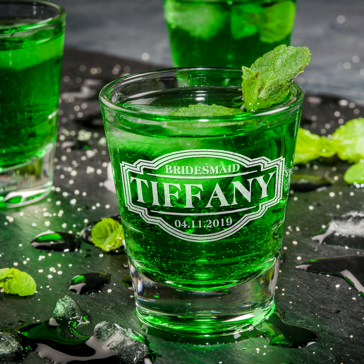  Personalized Bridesmaid Etched on 2oz Shot Glasses - Set of 2