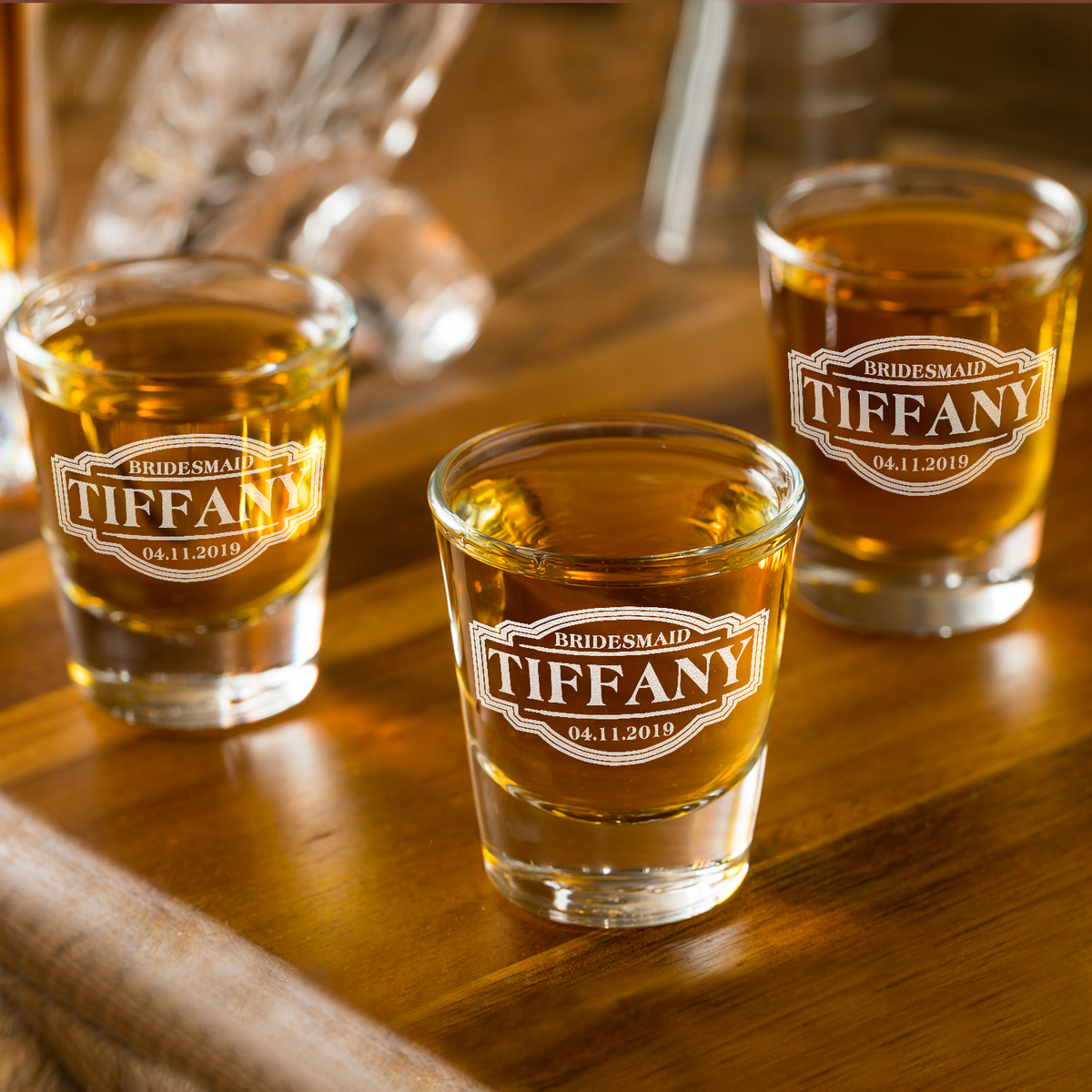  Personalized Bridesmaid Etched on 2oz Shot Glasses - Set of 2