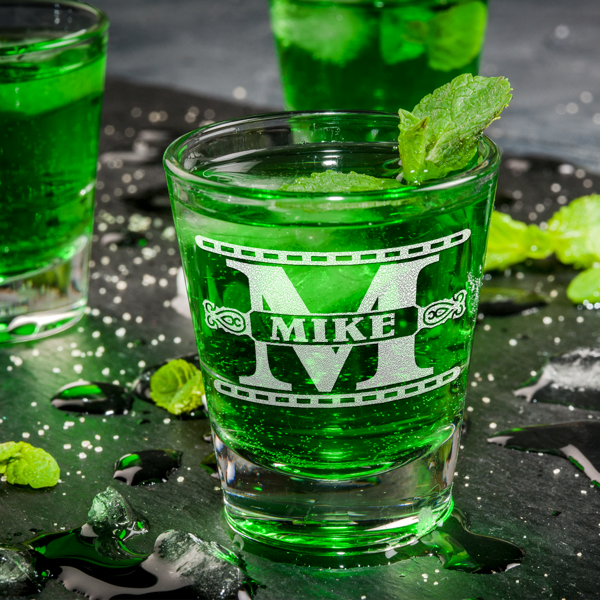  Personalized Monogram Initial Groomsmen Etched on 2oz Shot Glasses - Set of 2