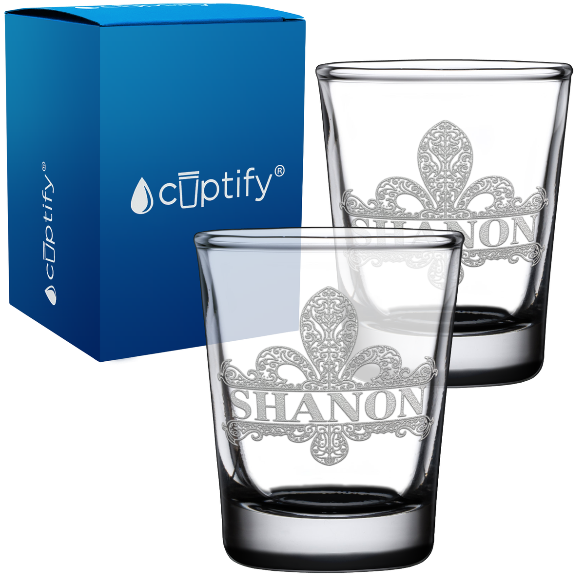 Personalized Fleur de Lis 2oz Shot Glasses - Set of 2