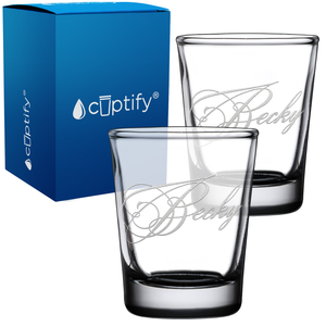 Personalized Decorative Script Etched 2oz Shot Glasses - Set of 2