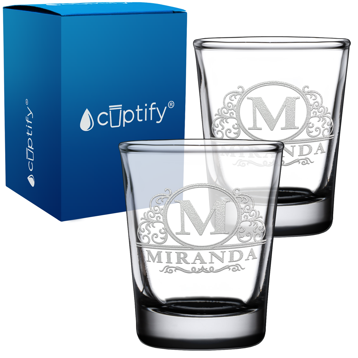 Personalized Elaborate Circle 2oz Shot Glasses - Set of 2
