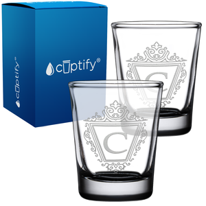 Personalized Classic Crest Etched 2oz Shot Glasses - Set of 2