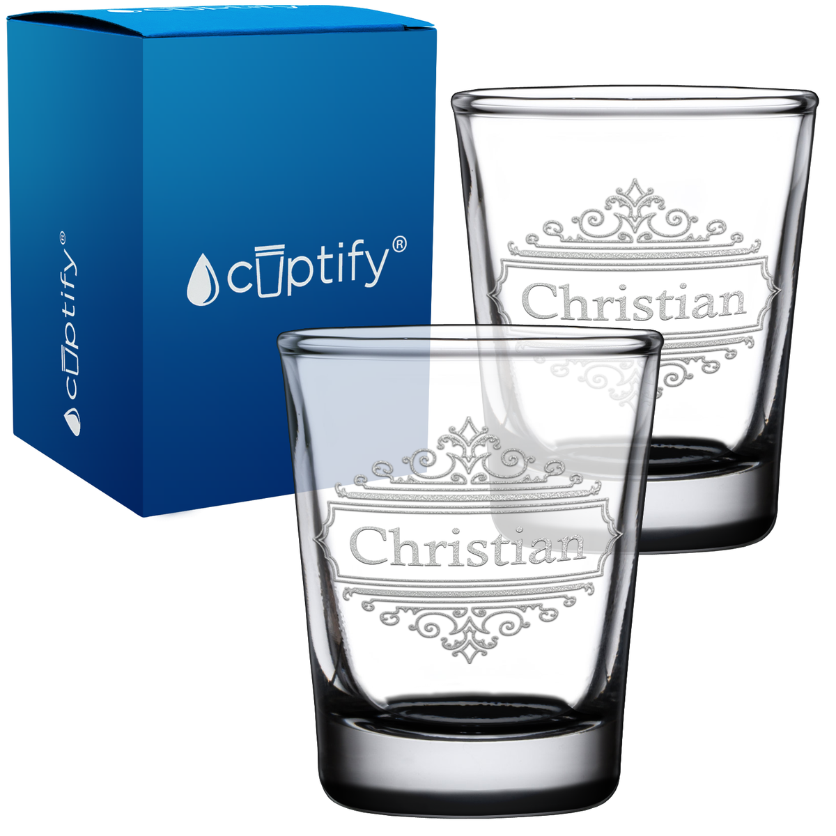 Personalized Crest Border 2oz Shot Glasses - Set of 2