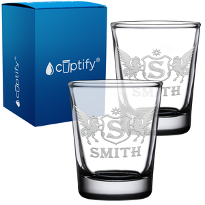 Personalized Pegasus Etched 2oz Shot Glasses - Set of 2