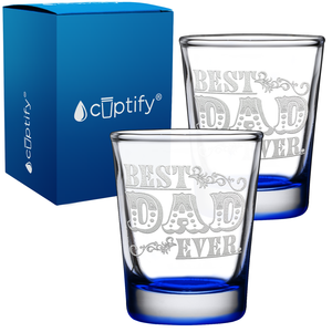 Cool Best Dad Ever Etched on 2oz Shot Glasses - Set of 2