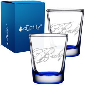 Personalized Decorative Script Etched 2oz Shot Glasses - Set of 2