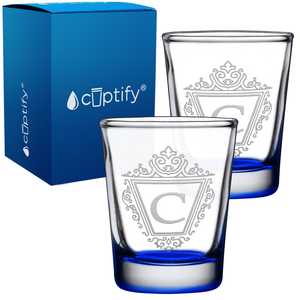 Personalized Classic Crest Etched 2oz Shot Glasses - Set of 2