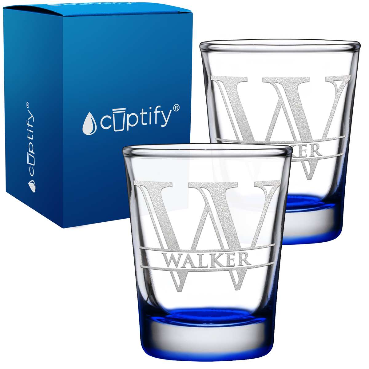Personalized Split Script Initial and Name 2oz Shot Glasses - Set of 2