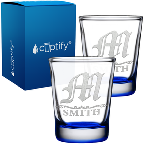Personalized Gothic Initial Etched 2oz Shot Glasses - Set of 2