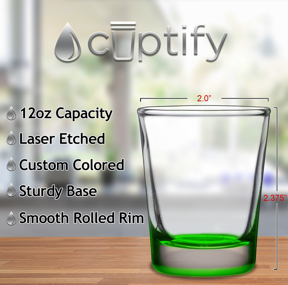 Green Bottom 2oz Shot Glasses - Set of 2