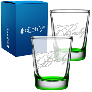 Personalized Decorative Script Etched 2oz Shot Glasses - Set of 2
