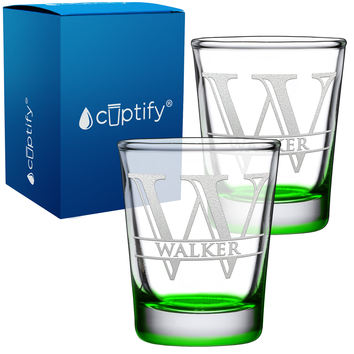 Personalized Split Script Initial and Name 2oz Shot Glasses - Set of 2