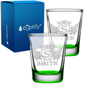 Personalized Initial Badge Crown Etched 2oz Shot Glasses - Set of 2