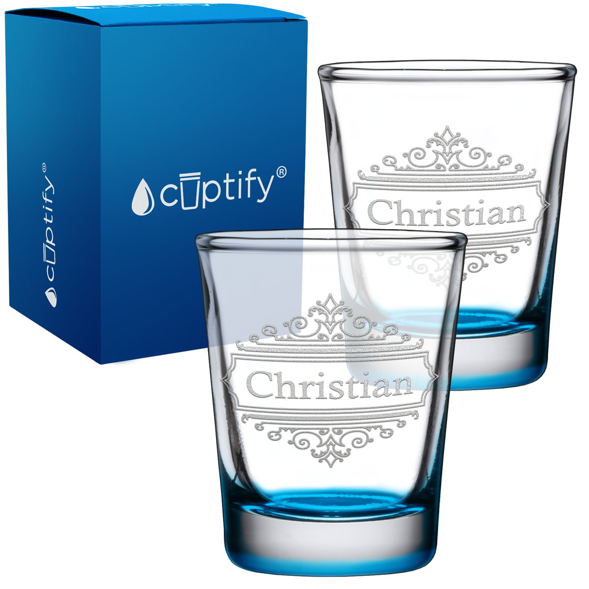 Personalized Crest Border 2oz Shot Glasses - Set of 2