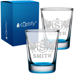 Personalized Pegasus Etched 2oz Shot Glasses - Set of 2