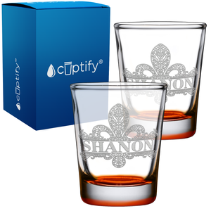 Personalized Fleur de Lis Etched 2oz Shot Glasses - Set of 2