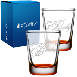 Personalized Decorative Script Etched 2oz Shot Glasses - Set of 2