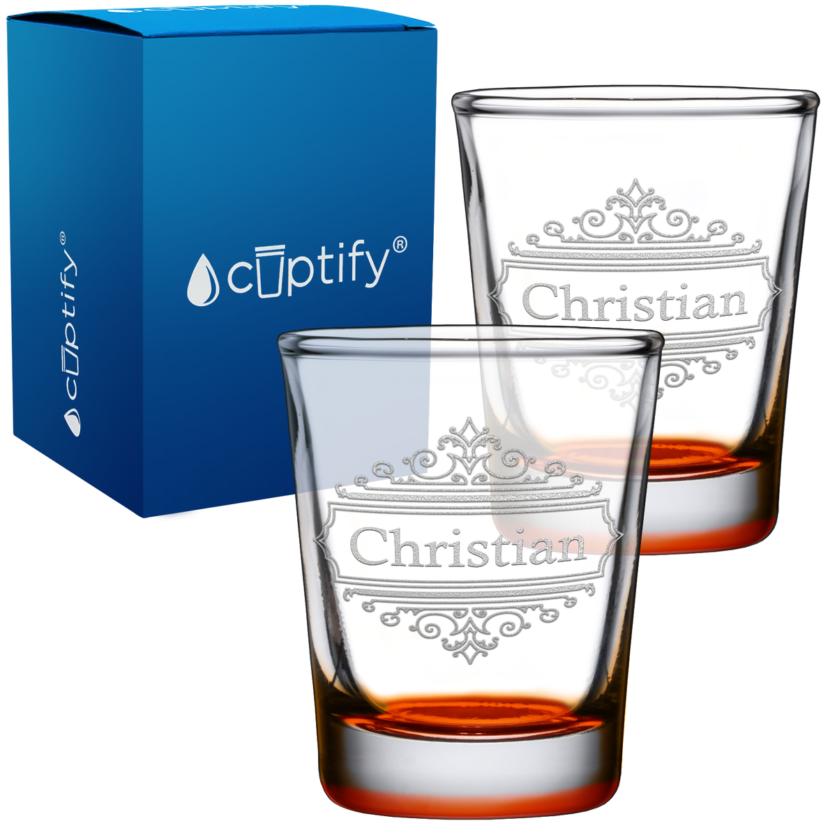 Personalized Crest Border 2oz Shot Glasses - Set of 2