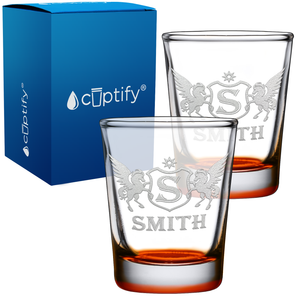 Personalized Pegasus Etched 2oz Shot Glasses - Set of 2