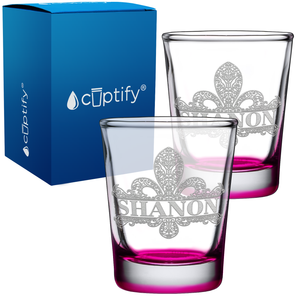 Personalized Fleur de Lis Etched 2oz Shot Glasses - Set of 2