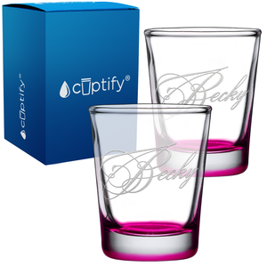 Personalized Decorative Script Etched 2oz Shot Glasses - Set of 2