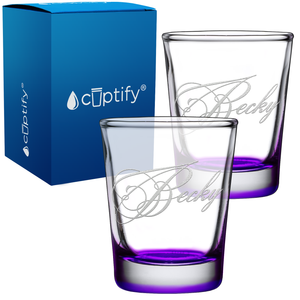 Personalized Decorative Script Etched 2oz Shot Glasses - Set of 2