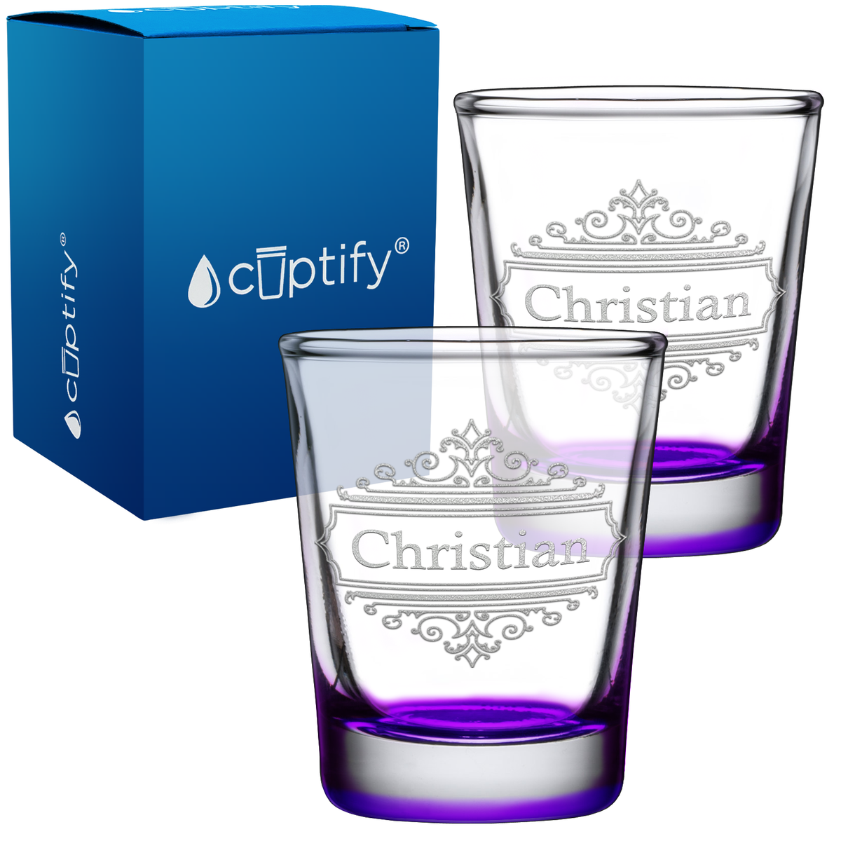 Personalized Crest Border 2oz Shot Glasses - Set of 2