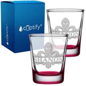 Personalized Fleur de Lis Etched 2oz Shot Glasses - Set of 2