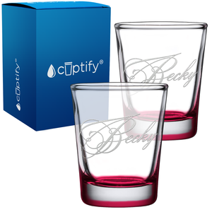 Personalized Decorative Script Etched 2oz Shot Glasses - Set of 2