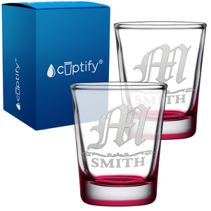 Personalized Gothic Initial Etched 2oz Shot Glasses - Set of 2