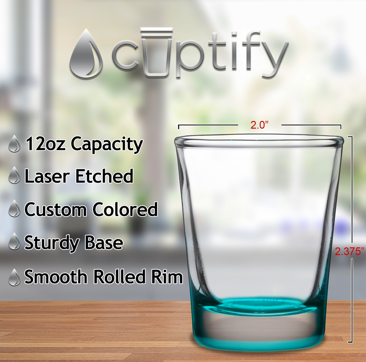 Teal Bottom 2oz Shot Glasses - Set of 2